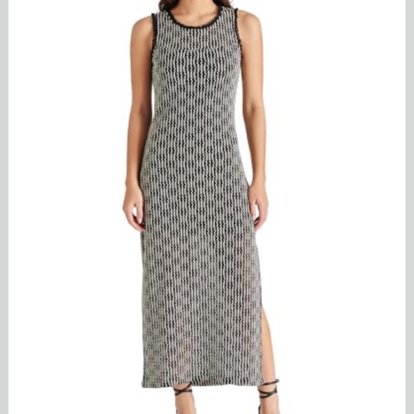 Steve Madden Bodycon Tank Midi Dress Cut Mesh Crochet Striped Pattern Knit S - Picture 3 of 14